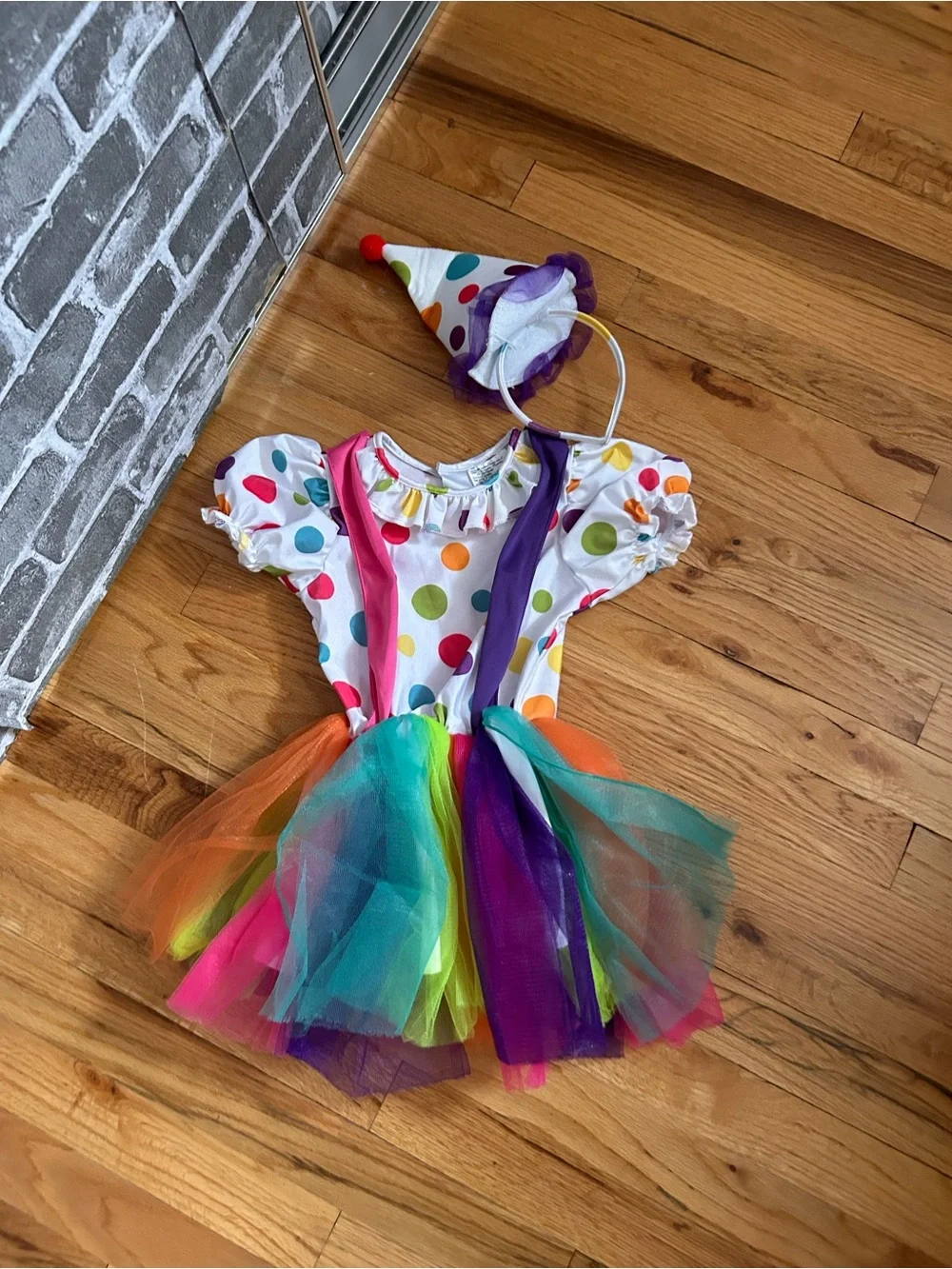 Gymboree Rainbow Polka Dot Clown Dress with Tutu and Hat - White, Multicolor
